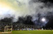 29 October 2021; A general view of the action as smoke from flares envelopes the pitch during the SSE Airtricity League Premier Division match between Shamrock Rovers and Finn Harps at Tallaght Stadium in Dublin. Photo by Stephen McCarthy/Sportsfile