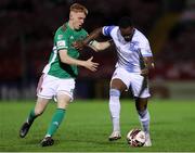 29 October 2021; Alec Byrne of Cork City in action against Carlton Ubaezuonu of Galway United during the SSE Airtricity League First Division match between Cork City and Galway United at Turners Cross in Cork. Photo by Michael P Ryan/Sportsfile
