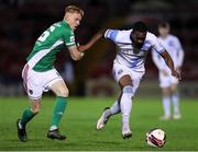 29 October 2021; Alec Byrne of Cork City in action against Carlton Ubaezuonu of Galway United during the SSE Airtricity League First Division match between Cork City and Galway United at Turners Cross in Cork. Photo by Michael P Ryan/Sportsfile