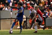 29 October 2021; Promise Omochere of Bohemians in action against Ciaron Harkin of Derry City during the SSE Airtricity League Premier Division match between Derry City and Bohemians at Ryan McBride Brandywell Stadium in Derry. Photo by Ramsey Cardy/Sportsfile