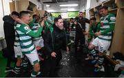 29 October 2021; Shamrock Rovers manager Stephen Bradley celebrate with his players in the dressingroom after the SSE Airtricity League Premier Division match between Shamrock Rovers and Finn Harps at Tallaght Stadium in Dublin. Photo by Stephen McCarthy/Sportsfile