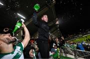 29 October 2021; Shamrock Rovers manager Stephen Bradley celebrates after the SSE Airtricity League Premier Division match between Shamrock Rovers and Finn Harps at Tallaght Stadium in Dublin. Photo by Stephen McCarthy/Sportsfile