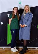 29 October 2021; The athletes and staff who represented Team Ireland at Tokyo 2020 this summer were formally congratulated at the Official Team Ireland Homecoming in Dublin Castle. A record number of Irish athletes competed at the Summer Olympics in Japan with 116 athletes competing across nineteen sports. An Taoiseach Michéal Martin TD, Minister Catherine Martin TD, Minister of State Jack Chambers TD and His Excellency Ambassador Extraordinary and Plenipotentiary of Japan to Ireland, Mr Mitsuru Kitano attended the event to honour the athletes. In attendance at the homecoming is Olympian Emily Hegarty and Maedbh Heaney. Photo by Brendan Moran/Sportsfile