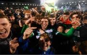 29 October 2021; Danny Mandroiu of Shamrock Rovers, centre, celebrates amongst supporters after the SSE Airtricity League Premier Division match between Shamrock Rovers and Finn Harps at Tallaght Stadium in Dublin. Photo by Stephen McCarthy/Sportsfile