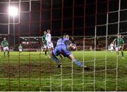 29 October 2021; Luke Dennison of Galway United makes a save during the SSE Airtricity League First Division match between Cork City and Galway United at Turners Cross in Cork. Photo by Michael P Ryan/Sportsfile
