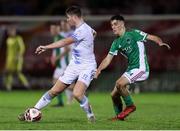 29 October 2021; Caoilfhionn O’Dea of Galway United in action against/ Barry Coffey of Cork City during the SSE Airtricity League First Division match between Cork City and Galway United at Turners Cross in Cork. Photo by Michael P Ryan/Sportsfile