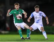 29 October 2021; Alec Byrne of Cork City in action against Liam Corcoran of Galway United during the SSE Airtricity League First Division match between Cork City and Galway United at Turners Cross in Cork. Photo by Michael P Ryan/Sportsfile