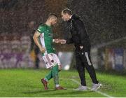 29 October 2021; Cork City manager Colin Healy with Steven Beattie during the SSE Airtricity League First Division match between Cork City and Galway United at Turners Cross in Cork. Photo by Michael P Ryan/Sportsfile