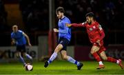 29 October 2021; Luke Boore of UCD in action against Yassine En-Neyah of Shelbourne during the SSE Airtricity League First Division match between Shelbourne and UCD at Tolka Park in Dublin. Photo by Seb Daly/Sportsfile