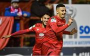 29 October 2021; Yousef Mahdy of Shelbourne, right, celebrates with team-mate Yassine En-Neyah after scoring their side's equalising during the SSE Airtricity League First Division match between Shelbourne and UCD at Tolka Park in Dublin. Photo by Seb Daly/Sportsfile