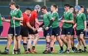 28 October 2021; Players shake hands after the Shane Horgan Cup Third Round match between South East and North East at Energia Park in Dublin. Photo by Brendan Moran/Sportsfile