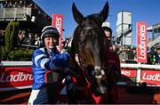 30 October 2021; Bryony Frost with Frodon after winning the Ladbrokes Champion Steeplechase on day two of the Ladbrokes Festival of Racing at Down Royal in Lisburn, Down. Photo by Ramsey Cardy/Sportsfile