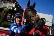 30 October 2021; Bryony Frost with Frodon after winning the Ladbrokes Champion Steeplechase on day two of the Ladbrokes Festival of Racing at Down Royal in Lisburn, Down. Photo by Ramsey Cardy/Sportsfile
