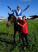 30 October 2021; Bryony Frost celebrates on Frodon after winning the Ladbrokes Champion Steeplechase on day two of the Ladbrokes Festival of Racing at Down Royal in Lisburn, Down. Photo by Ramsey Cardy/Sportsfile