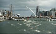 23 October 2021; A general view of the field as they approach the finish of the101st Jones Engineering Dublin City Liffey Swim which travelled up-river for the first time in the swim’s history. River Liffey in Dublin. Photo by Ray McManus/Sportsfile