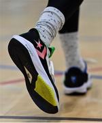 30 October 2021; The basketball shoe of Enrique Melini of Griffith College Templeogue during the InsureMyHouse.ie Pat Duffy National Cup Round 1 match between NUIG Maree and Griffith College Templeogue at NUIG Kingfisher Gym in Galway. Photo by Brendan Moran/Sportsfile