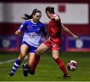 30 October 2021; Chloe Singleton of Galway in action against Rachel Graham of Shelbourne during the SSE Airtricity Women's National League match between Shelbourne and Galway WFC at Tolka Park in Dublin. Photo by Sam Barnes/Sportsfile