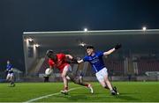 30 October 2021; Matthew Donnelly of Trillick in action against Nathan McCarron of Dromore during the Tyrone County Senior Football Championship Semi-Final match between Dromore and Trillick at Healy Park in Omagh, Tyrone. Photo by Ramsey Cardy/Sportsfile