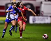 30 October 2021; Aoibheann Costello of Galway in action against Leah Doyle of Shelbourne during the SSE Airtricity Women's National League match between Shelbourne and Galway WFC at Tolka Park in Dublin. Photo by Sam Barnes/Sportsfile