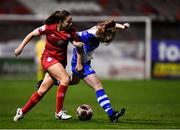 30 October 2021; Becky Walsh of Galway in action against Leah Doyle of Shelbourne during the SSE Airtricity Women's National League match between Shelbourne and Galway WFC at Tolka Park in Dublin. Photo by Sam Barnes/Sportsfile