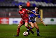 30 October 2021; Rachel Graham of Shelbourne in action against Chloe Singleton of Galway during the SSE Airtricity Women's National League match between Shelbourne and Galway WFC at Tolka Park in Dublin. Photo by Sam Barnes/Sportsfile