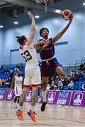 30 October 2021; De'Ondre Jackson of NUIG Maree in action against Lorcan Murphy of Griffith College Templeogue during the InsureMyHouse.ie Pat Duffy National Cup Round 1 match between NUIG Maree and Griffith College Templeogue at NUIG Kingfisher Gym in Galway. Photo by Brendan Moran/Sportsfile