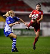 30 October 2021; Ciara Grant of Shelbourne in action against Meabh De Burca of Galway during the SSE Airtricity Women's National League match between Shelbourne and Galway WFC at Tolka Park in Dublin. Photo by Sam Barnes/Sportsfile