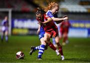 30 October 2021; Abbie Larkin of Shelbourne in action against Becky Walsh of Galway during the SSE Airtricity Women's National League match between Shelbourne and Galway WFC at Tolka Park in Dublin. Photo by Sam Barnes/Sportsfile