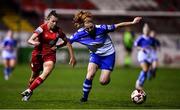 30 October 2021; Abbie Larkin of Shelbourne in action against Becky Walsh of Galway during the SSE Airtricity Women's National League match between Shelbourne and Galway WFC at Tolka Park in Dublin. Photo by Sam Barnes/Sportsfile