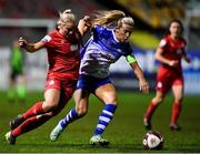 30 October 2021; Saoirse Noonan of Shelbourne in action against Savannah McCarthy of Galway during the SSE Airtricity Women's National League match between Shelbourne and Galway WFC at Tolka Park in Dublin. Photo by Sam Barnes/Sportsfile