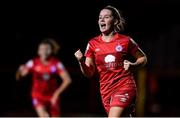 30 October 2021; Jessie Stapleton of Shelbourne celebrates after scoring her side's second goal during the SSE Airtricity Women's National League match between Shelbourne and Galway WFC at Tolka Park in Dublin. Photo by Sam Barnes/Sportsfile