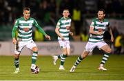 29 October 2021; Graham Burke with the support of Shamrock Rovers team-mates Gary O'Neill and Chris McCann, right, during the SSE Airtricity League Premier Division match between Shamrock Rovers and Finn Harps at Tallaght Stadium in Dublin. Photo by Stephen McCarthy/Sportsfile