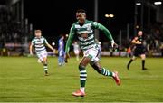 29 October 2021; Aidomo Emakhu of Shamrock Rovers celebrates after scoring his side's third goal during the SSE Airtricity League Premier Division match between Shamrock Rovers and Finn Harps at Tallaght Stadium in Dublin. Photo by Stephen McCarthy/Sportsfile