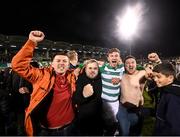 29 October 2021; Ronan Finn of Shamrock Rovers celebrates with supporters after winning the SSE Airtricity League Premier Division following the match between Shamrock Rovers and Finn Harps at Tallaght Stadium in Dublin. Photo by Stephen McCarthy/Sportsfile