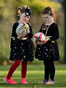 31 October 2021; Batgirls Catherine Hegarty, left, and Elizabeth Little take part in a Leinster Rugby Halloween Mini Training Session at Blackrock RFC in Dublin. Photo by Brendan Moran/Sportsfile