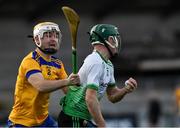 31 October 2021; Charlie Keher of Lucan Sarsfields is tackled by Kevin Burke of Na Fianna during the Go Ahead Dublin County Senior Club Hurling Championship Semi-Final match between Lucan Sarsfields and Na Fianna at Parnell Park in Dublin. Photo by Ray McManus/Sportsfile