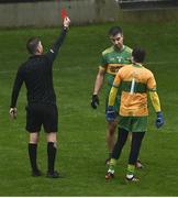 31 October 2021; Alan McNamee of Rhode receives a red card from referee Marius Stones during the Offaly County Senior Club Football Championship Final match between Rhode and Tullamore at Bord Na Mona O'Connor Park in Tullamore, Offaly. Photo by David Fitzgerald/Sportsfile