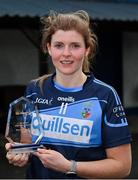 31 October 2021; Player of the Match Niamh Kerr with her trophy after the Dublin LGFA Go-Ahead Junior Club Football Championship Final match between Clontarf B and St Judes at St Margarets GAA club in Dublin. Photo by Brendan Moran/Sportsfile