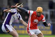 31 October 2021; Cian O'Callaghan of Cuala in action against Ronan Hayes of Kilmacud Crokes during the Go Ahead Dublin County Senior Club Hurling Championship Semi-Final match between Cuala and Kilmacud Crokes at Parnell Park in Dublin. Photo by Ray McManus/Sportsfile