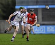 31 October 2021; Fergal Whitely of Kilmacud Crokes in action against Michael Conroy of Cuala during the Go Ahead Dublin County Senior Club Hurling Championship Semi-Final match between Cuala and Kilmacud Crokes at Parnell Park in Dublin. Photo by Ray McManus/Sportsfile
