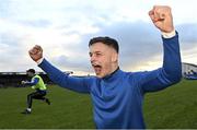 31 October 2021; Michael McKernan of Coalisland celebrates at the final whistle of the Tyrone County Senior Football Championship Semi-Final match between Errigal Ciaran and Coalisland at Pomeroy Plunkett's GAA Club in Tyrone. Photo by Ramsey Cardy/Sportsfile