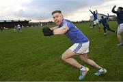 31 October 2021; Eoghan Hampsey of Coalisland celebrates at the final whistle of the Tyrone County Senior Football Championship Semi-Final match between Errigal Ciaran and Coalisland at Pomeroy Plunkett's GAA Club in Tyrone. Photo by Ramsey Cardy/Sportsfile