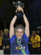 31 October 2021; St Sylvester captain Danielle Lawless lifts the cup after the Dublin LGFA Go-Ahead Intermediate Club Football Championship Final match between St Sylvesters and Castleknock at St Margarets GAA club in Dublin. Photo by Brendan Moran/Sportsfile