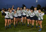 31 October 2021; The St Sylvesters players, from left, Cliona Fitzpatrick, Danielle Lawless, Leah Harrold, Lisa Murphy, Aine McDonnell, Kim White, Niamh Harney, Louise Ryan and Emma Sullivan celebrate after the Dublin LGFA Go-Ahead Intermediate Club Football Championship Final match between St Sylvesters and Castleknock at St Margarets GAA club in Dublin. Photo by Brendan Moran/Sportsfile