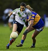 31 October 2021; Sinéad Aherne of St Sylvesters in action against Orlaith Higgins of Castleknock during the Dublin LGFA Go-Ahead Intermediate Club Football Championship Final match between St Sylvesters and Castleknock at St Margarets GAA club in Dublin. Photo by Brendan Moran/Sportsfile