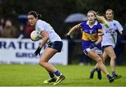 31 October 2021; Niamh McEvoy of St Sylvesters in action against Caitlin Coffey of Castleknock during the Dublin LGFA Go-Ahead Intermediate Club Football Championship Final match between St Sylvesters and Castleknock at St Margarets GAA club in Dublin. Photo by Brendan Moran/Sportsfile