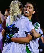 31 October 2021; Leah Harrold, right, and Grainne McGinty of St Sylvesters celebrate after the Dublin LGFA Go-Ahead Intermediate Club Football Championship Final match between St Sylvesters and Castleknock at St Margarets GAA club in Dublin. Photo by Brendan Moran/Sportsfile