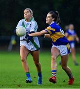 31 October 2021; Emma Sullivan of St Sylvesters in action against Laura Carolan of Castleknock during the Dublin LGFA Go-Ahead Intermediate Club Football Championship Final match between St Sylvesters and Castleknock at St Margarets GAA club in Dublin. Photo by Brendan Moran/Sportsfile