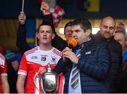 31 October 2021; Chairperson Brian Carroll speaking after the Roscommon County Senior Club Football Championship Final match between Clann na nGael and Padraig Pearses at Dr Hyde Park in Roscommon. Photo by Seb Daly/Sportsfile