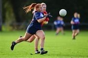 31 October 2021; Aisling Gannon of St Jude's in action against Lizzie O'Callaghan of Clontarf B during the Dublin LGFA Go-Ahead Junior Club Football Championship Final match between Clontarf B and St Judes at St Margarets GAA club in Dublin. Photo by Brendan Moran/Sportsfile